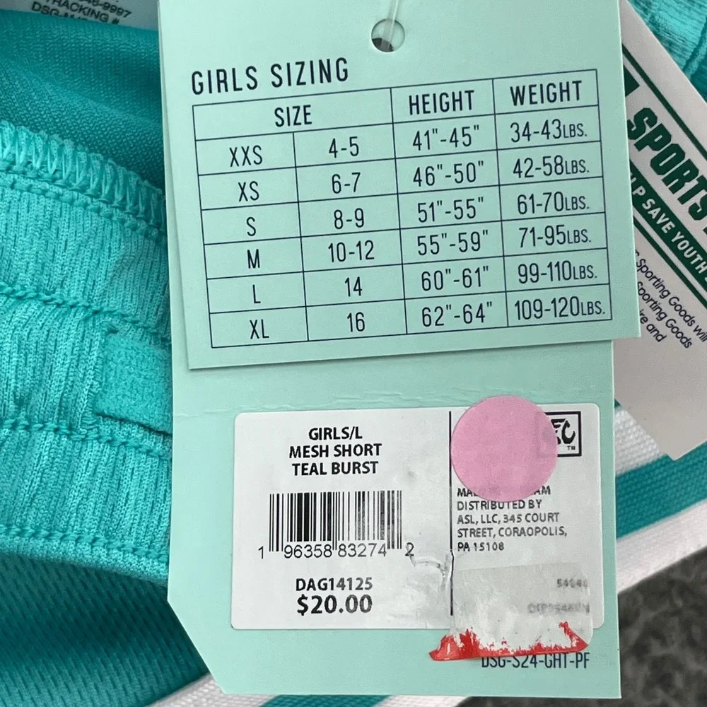 DSG Girls Mesh Athletic Shorts Teal Burst Relaxed Fit Performance Size L‎